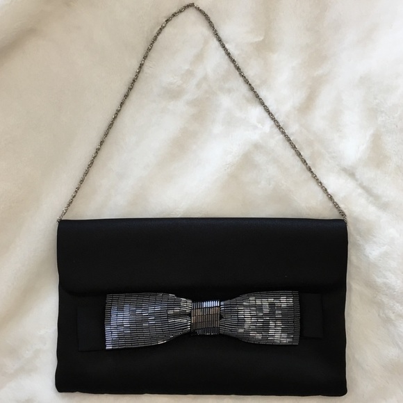 Kate Landry Handbags - Black Bow Silky Sequined Evening Bag NWOT